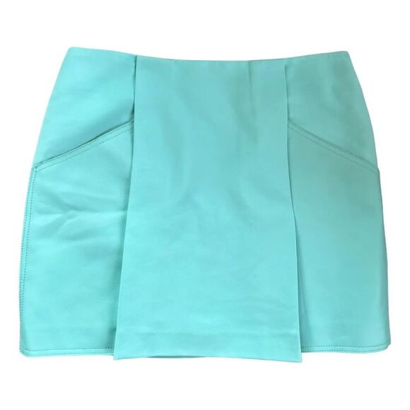 3•1 Phillip Lim Turquoise Skirt 100% Silk Lining 100% Leather Trim (Size: 4) - Picture 16 of 16